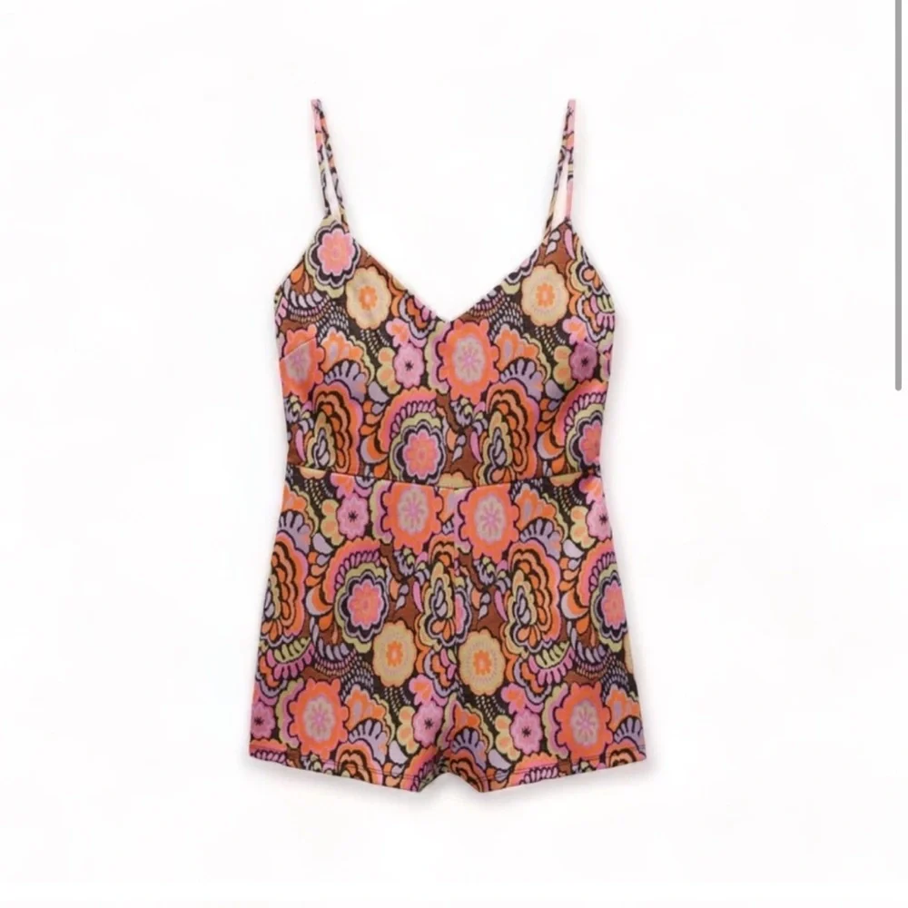 Zara Floral Print Romper Retro Size Small One piece Jumpsuit - Picture 2 of 16